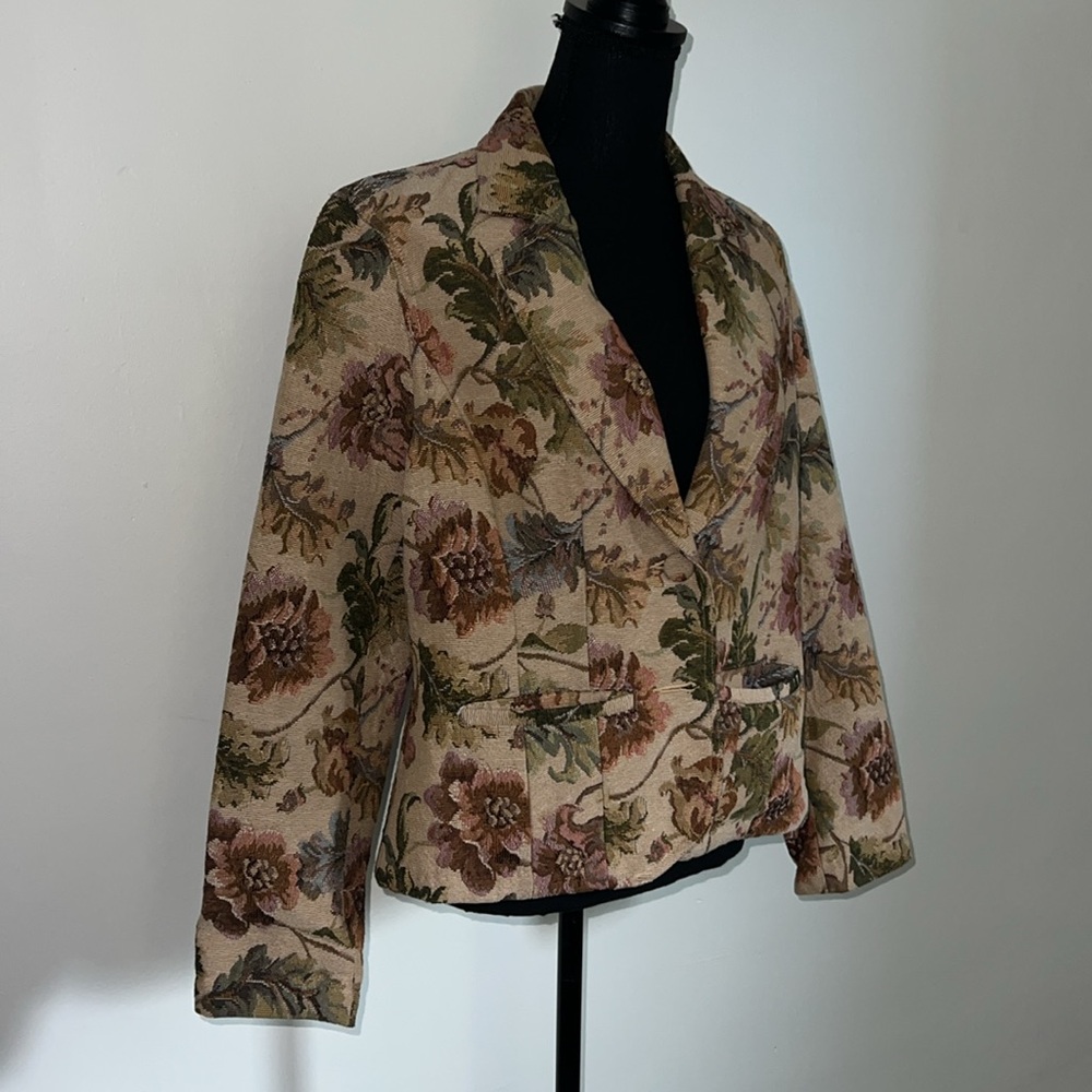 VNTG Crazy Horse by Liz Claiborne Multicolor Floral Tapestry Blazer - Picture 3 of 5